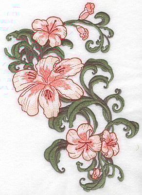 Embroidery Design: Lily cluster horizontal Realistic <br> 7.45"h x 10.42"w