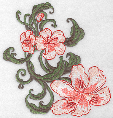 Embroidery Design: Lily trio large Realistic <br> 7.47"h x 7.01"w
