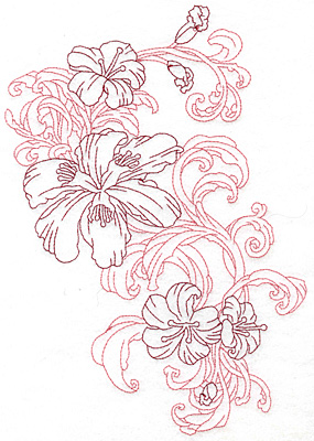 Embroidery Design: Lily cluster horizontal Redwork <br> 7.45"h x 10.49"w | Embroidery Legacy Embroidery Design: Lily cluster horizontal Redwork <br> 7.45"h x 10.49"w