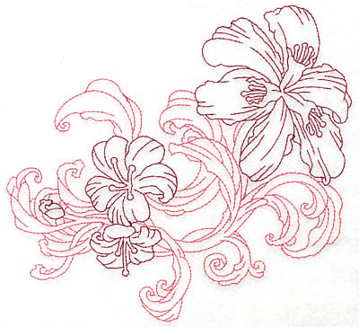 Embroidery Design: Lily trio large Redwork <br> 6.99"h x 7.48"w