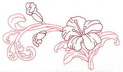 Embroidery Design: Lily large Redwork <br> 3.31"h x 5.83"w