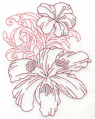 Embroidery Design: Lily duo large Redwork <br> 5.79"h x 4.57"w | Embroidery Legacy Embroidery Design: Lily duo large Redwork <br> 5.79"h x 4.57"w