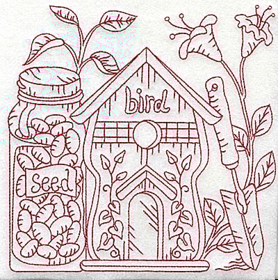 Embroidery Design: Birdhouse with seeds large<br> 6.93w X 6.91h