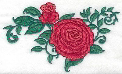 Embroidery Design: Rose and bud large<br>6.96w X 4.20h