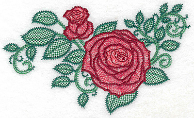 Embroidery Design: Rose and bud artistic large<br> 6.98h X 4.08h