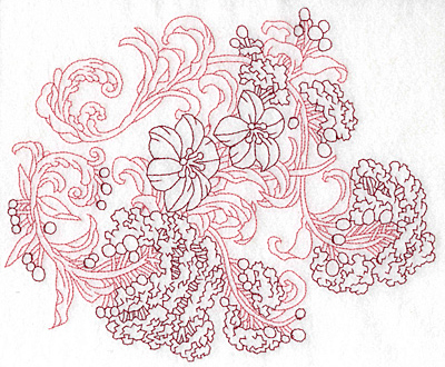 Embroidery Design: Spring Blooms B redwork<br> 9.02w X 7.41h