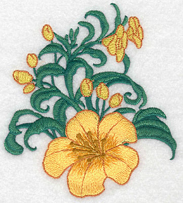 Embroidery Design: Yellow trumpet with buds large realistic <br> 5.62"h x 4.96"w