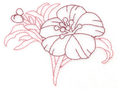 Embroidery Design: Yellow trumpet single large redwork <br> 3.42"h x 4.47"w