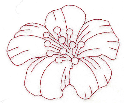 Embroidery Design: Yellow trumpet bloom large redwork <br> 3.23"h x 3.84"w