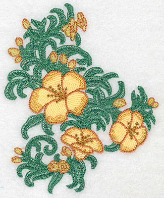 Embroidery Design: Yellow trumpet cluster verticle artistic <br> 6.20"h x 4.98"w