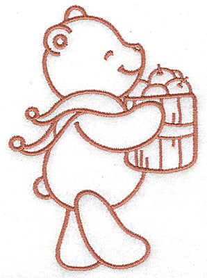 Embroidery Design: Bear carrying basket of apples large<br> 3.50w X 4.93h