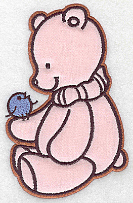 Embroidery Design: Bear with bird applique<br> 3.85w X 6.05h