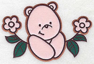 Embroidery Design: Bear amid flowers applique<br> 6.29w X 4.25h