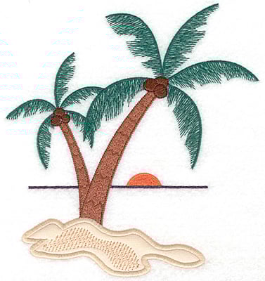 Embroidery Design: Palm tree scene applique <br> 7.32"h x 6.74"w