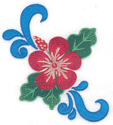Embroidery Design: Hibiscus with swirls <br> 4.77"h x 4.50"w