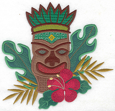 Embroidery Design: Tiki large three applique <br> 7.38"h x 7.67"w
