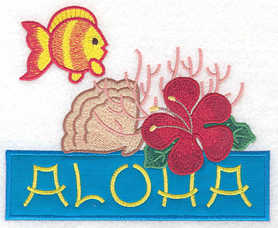 Embroidery Design: Aloha applique scene large <br> 5.67"h x 6.95"w
