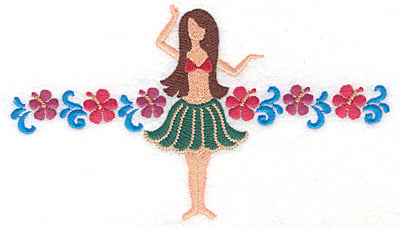 Embroidery Design: Hula dancer with flowers <br> 3.80"h x 6.63"w