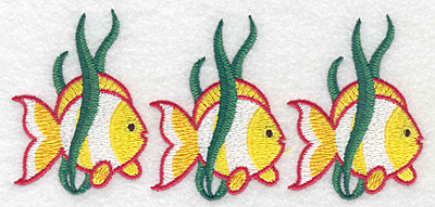 Embroidery Design: Tropical fish trio <br> 2.69"h x 5.85"w