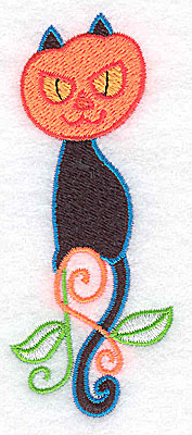 Embroidery Design: Black cat with pumpkin head<br> 1.55w X 3.87h