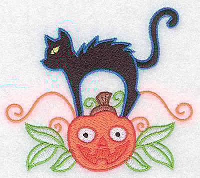 Embroidery Design: Black cat on pumpkin<br> 3.88w X 3.37h