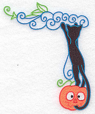 Embroidery Design: Black cat reaching for vines<br> 3.91w X 4.77h