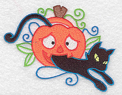 Embroidery Design: Black cat in pumpkin<br> 3.89w X 2.95h