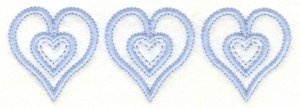 Embroidery Design: Hearts trio<br>4.59w X 1.55h | Embroidery Legacy Embroidery Design: Hearts trio<br>4.59w X 1.55h