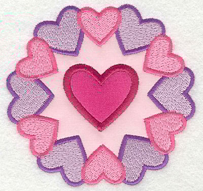 Embroidery Design: Heart Circle with Heart applique<br>3.82w X 3.66h