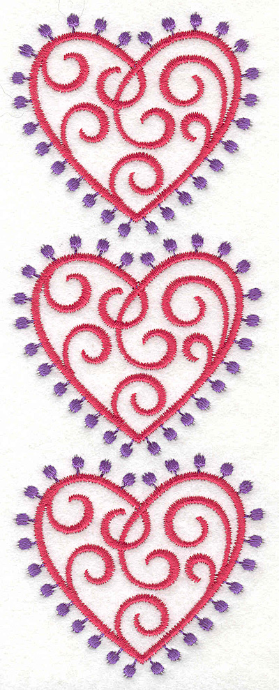 Embroidery Design: Fashion Hearts Vertical<br>2.59w X 6.85h