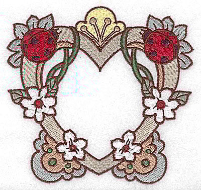 Embroidery Design: Heart with ladybugs large<br> 4.97w X 4.71h