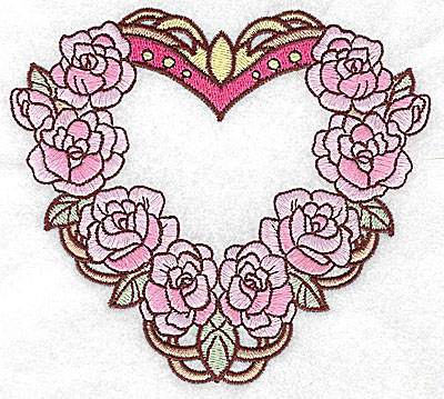 Embroidery Design: Heart with roses large<br> 4.95w X 4.47h