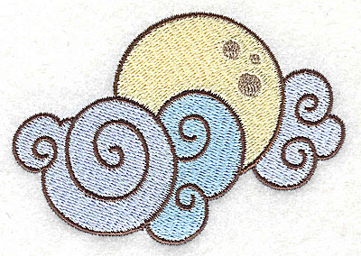 Embroidery Design: Moon and clouds  <br> 3.53w X 2.46h