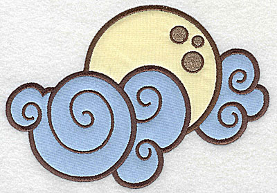 Embroidery Design: Moon and clouds double applique <br> 6.96w X 3.85h