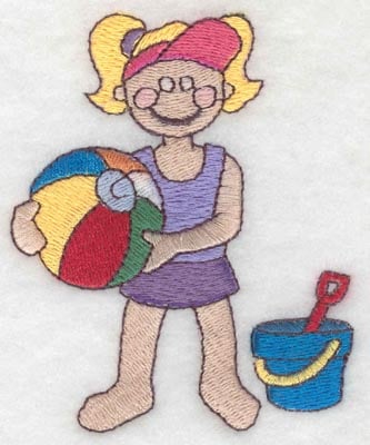 Embroidery Design: Little girl at beach<br>2.83w X 2.45h