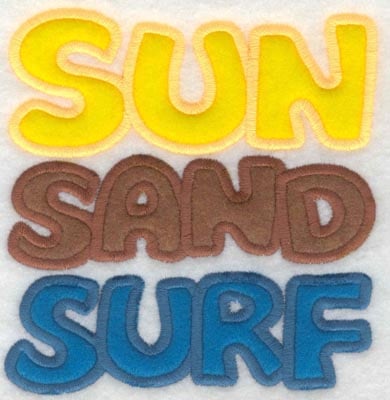 Embroidery Design: Sun sand surf applique<br>5.01w X 5.28h