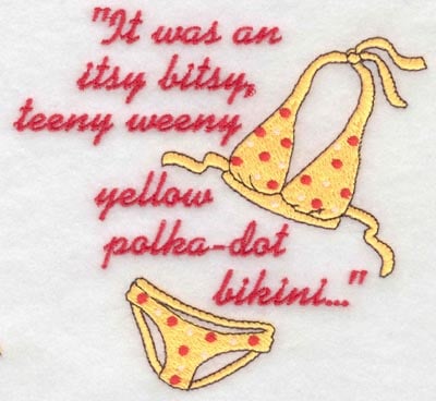 Embroidery Design: Bikini yellow polka dot<br>4.82w X 4.48h | Embroidery Legacy Embroidery Design: Bikini yellow polka dot<br>4.82w X 4.48h