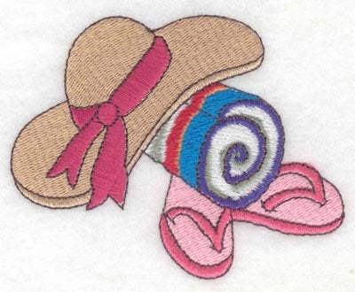 Embroidery Design: Hat towel flip flops<br>3.79w X 2.94h