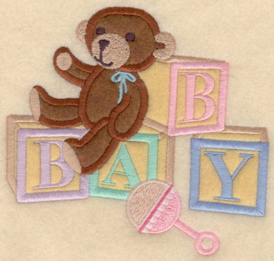 Embroidery Design: Teddy Bear applique with blocks<br>5.01w X 5.36h | Embroidery Legacy Embroidery Design: Teddy Bear applique with blocks<br>5.01w X 5.36h