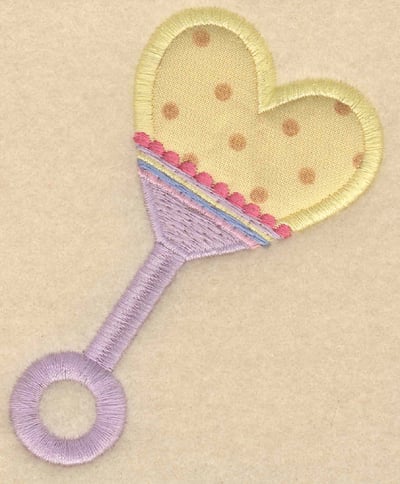 Embroidery Design: Rattle applique heart shaped<br>3.20"w X 3.91"h