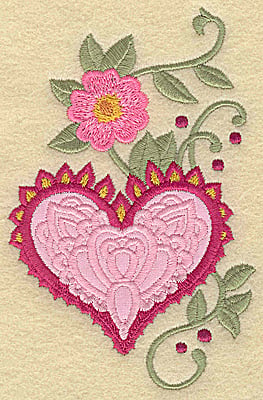 Embroidery Design: Heart applique and flower A large<br> 3.17w X 4.95h