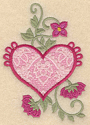Embroidery Design: Heart and flowers B small<br> 2.69w X 3.85h