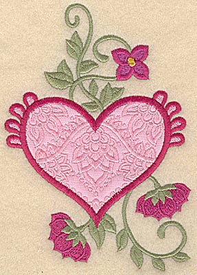 Embroidery Design: Heart applique and flowers B large<br> 6.02w X 4.19h