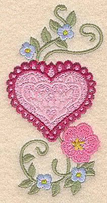 Embroidery Design: Heart and flowers C small 1.97w X 3.88h