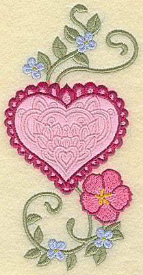 Embroidery Design: Heart applique and flowers C large<br> 5.96w X 3.02h | Embroidery Legacy Embroidery Design: Heart applique and flowers C large<br> 5.96w X 3.02h