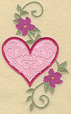 Embroidery Design: Heart applique and flowers D large<br> 5.97w X 3.66h