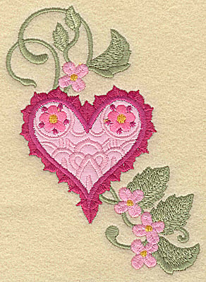 Embroidery Design: Heart applique and flowers E large<br> 3.47w X 4.96h