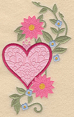 Embroidery Design: Heart applique and flowers F large<br> 5.95w X 3.75h