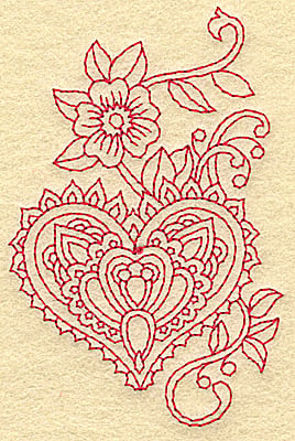 Embroidery Design: Heart and flower redwork A<br> 2.51w X 3.88h
