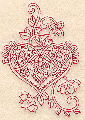 Embroidery Design: Heart and flowers redwork B<br> 2.70w X 3.89h